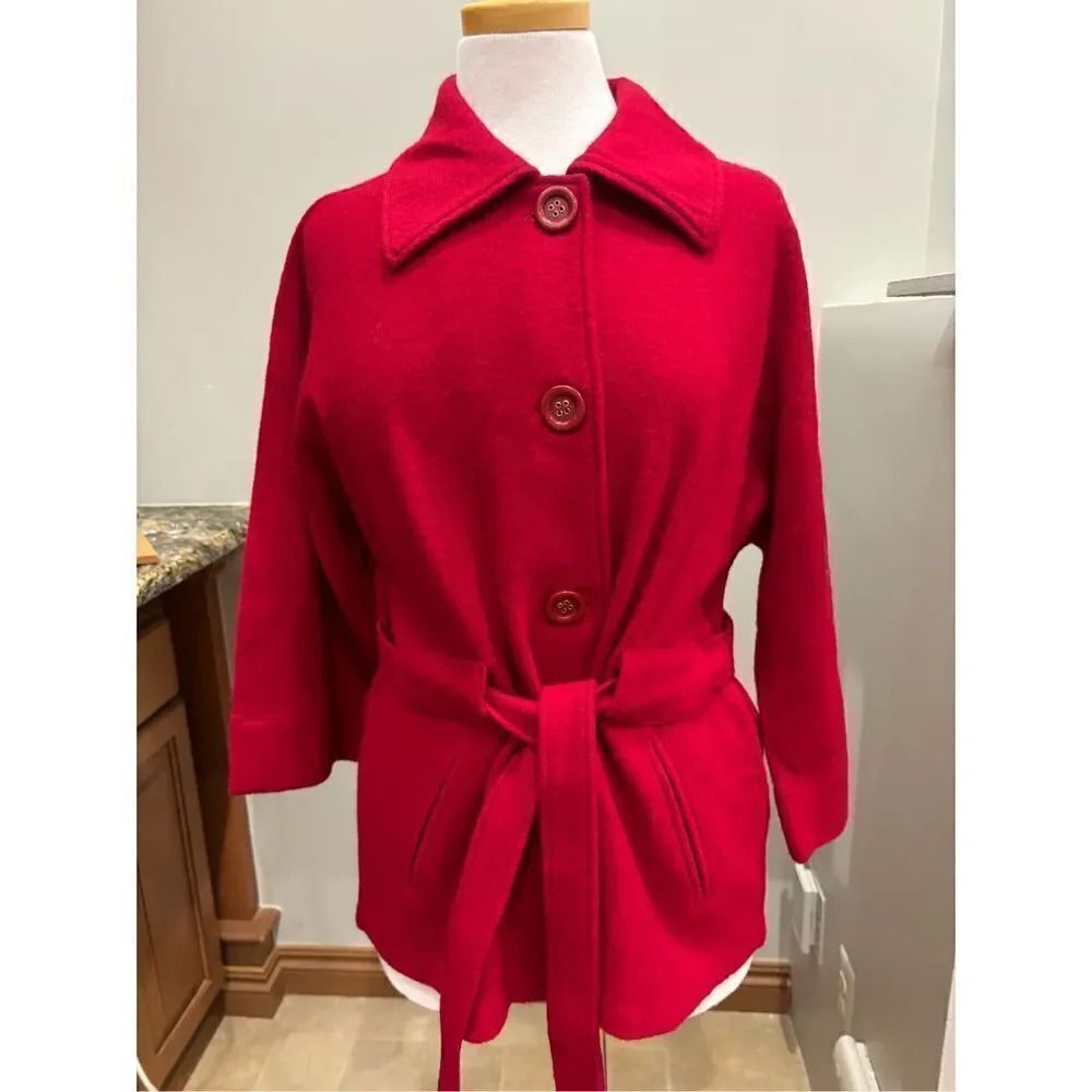 Harve Bernard L button front 3/4 wide sleeve wool belted blazer/cardigan/coat - Picture 2 of 7